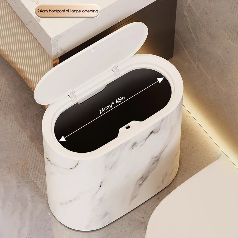 Bathroom Small Trash Can Marble Pattern Slim Large Capacity Garbage Bin Spillproof Narrow Wastebasket With Lid For Home Kitchen Peaceful Pleasures Health and Wellness