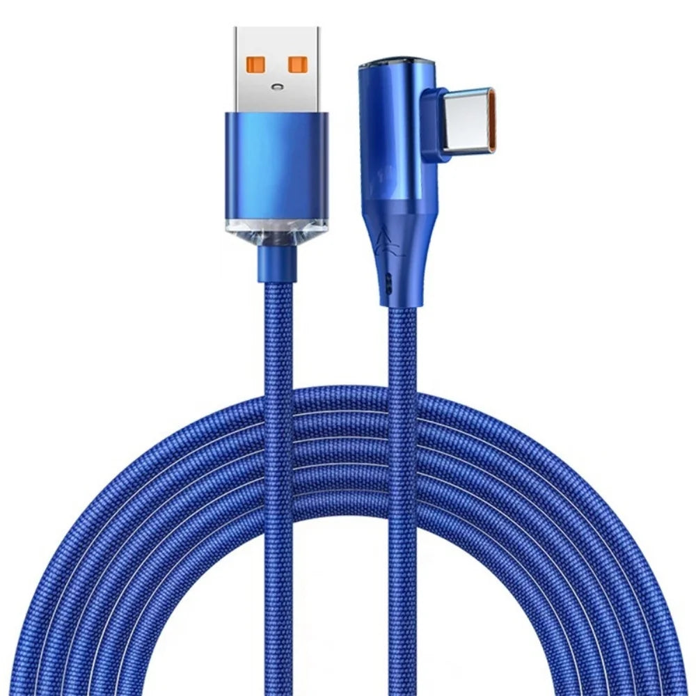120W 6A Right Angle Type C Cable PD Fast Charging Nylon Braided 480Mbps Data Cord USB-A/C to C For Samsung Xiaomi Huawei Gaming Peaceful Pleasures Health and Wellness blue A to C 1m