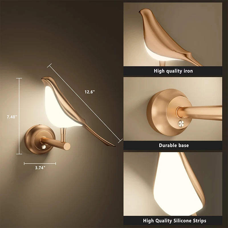 Golden Bird LED Wall Lamp | 3-Color Night Light, Bedroom Decor