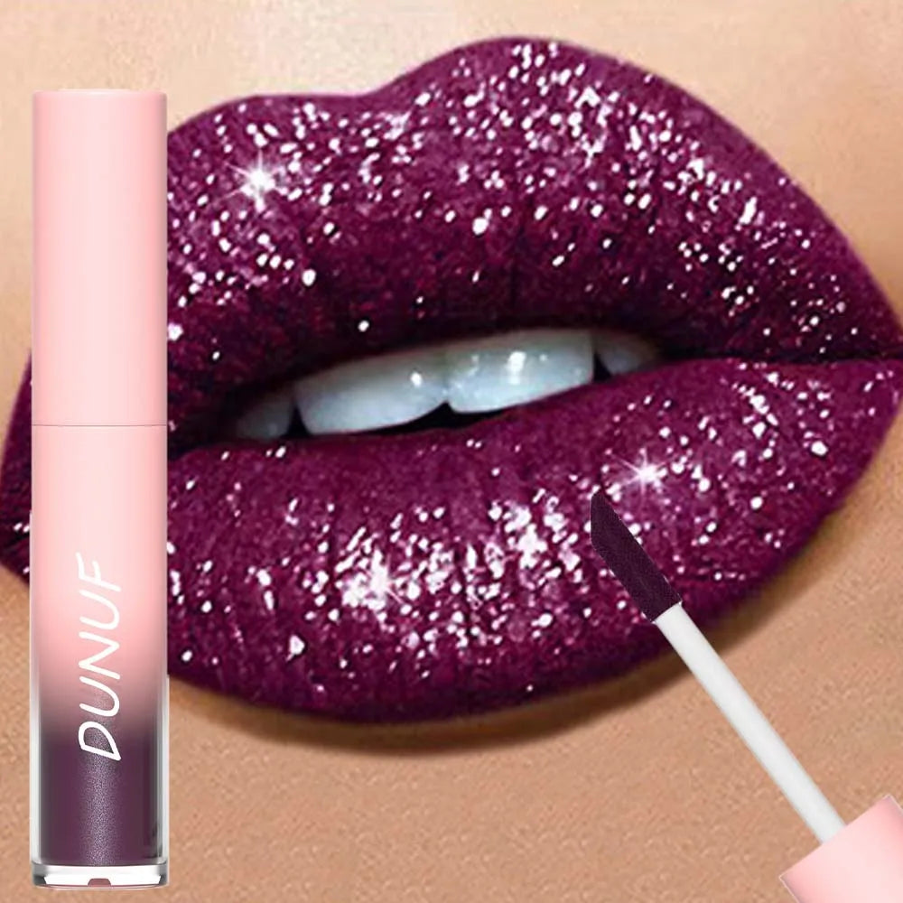 DUNUF Glitter Lip Gloss 18 Colors | Diamond Shimmer Liquid Lipstick