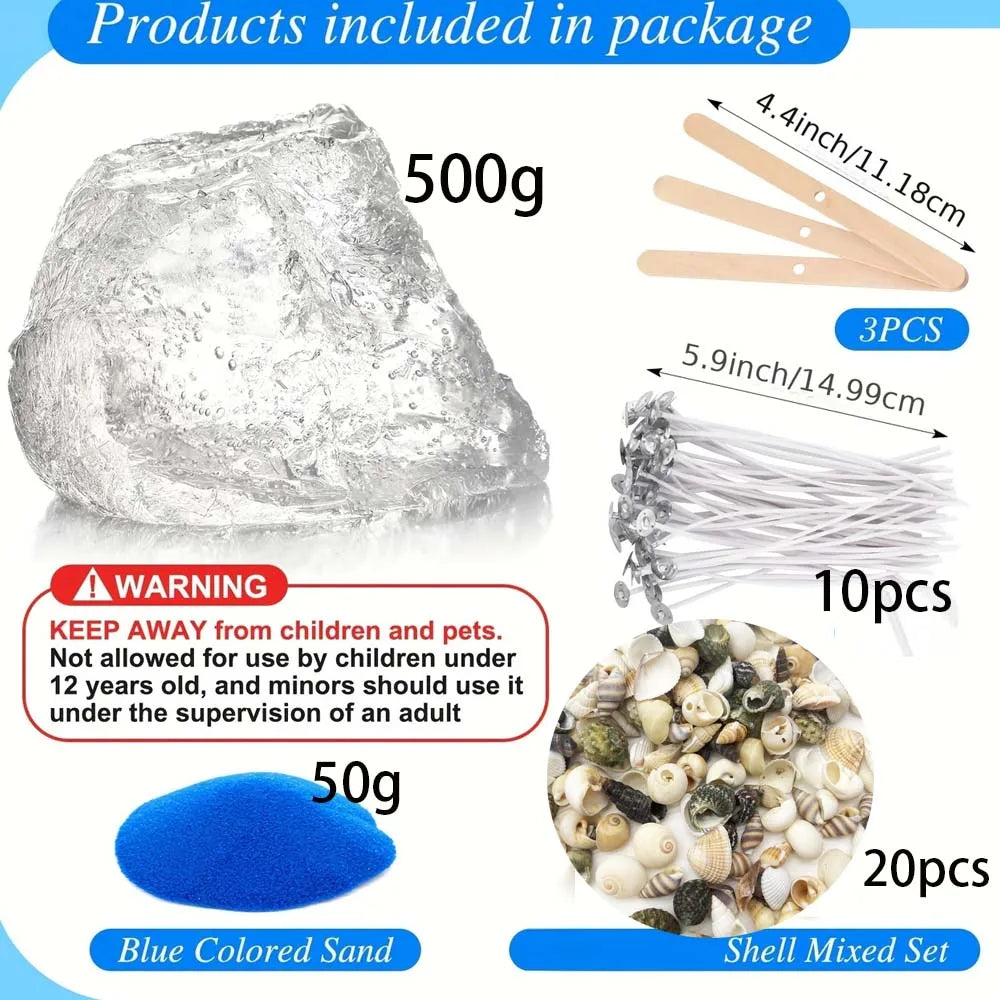 Gel Wax Candle Making Kit – 200/500g Jelly Wax, Seashells & Wicks