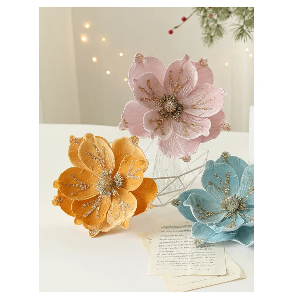 Christmas Artificial Magnolia Flower | Velvet Festive Home Decor