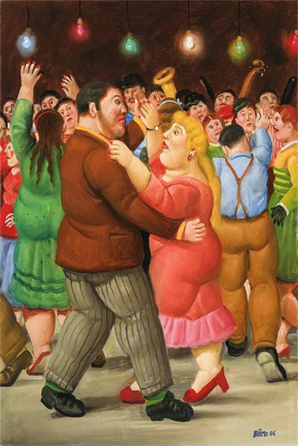 Fernando Botero Famous Oil Painting Fat Couple Dancing Posters Canvas Painting Living Room Wall Mural Picture Decoration Peaceful Pleasures Health and Wellness