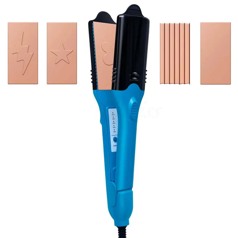Titanium Electric 3D Printed 4 Interchangeable Plates Crimping Volumizing Household Hair Crimper Peaceful Pleasures Health and Wellness Blue US