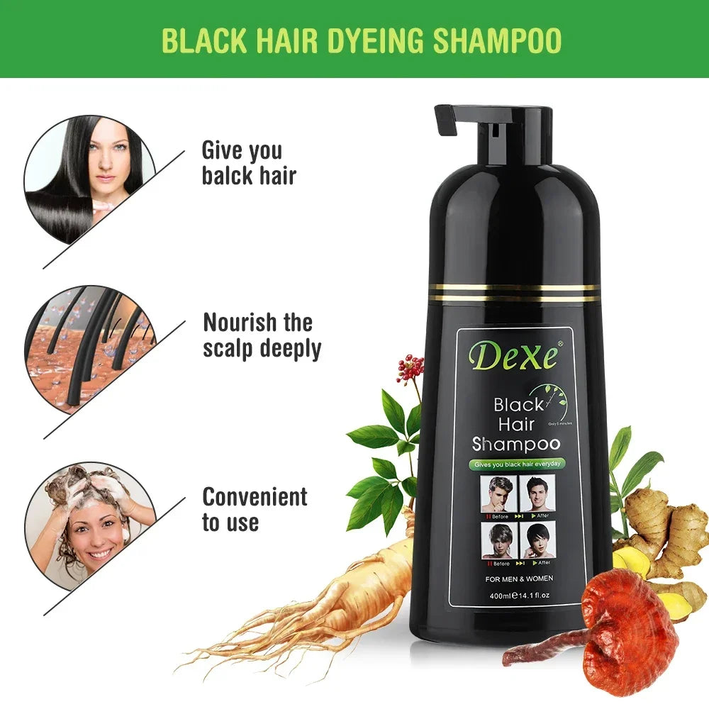 Dexe Herbal Hair Dye Shampoo – Ginseng & Ginger Gray Coverage, Semi-Permanent | 400ml Peaceful Pleasures Health and Wellness