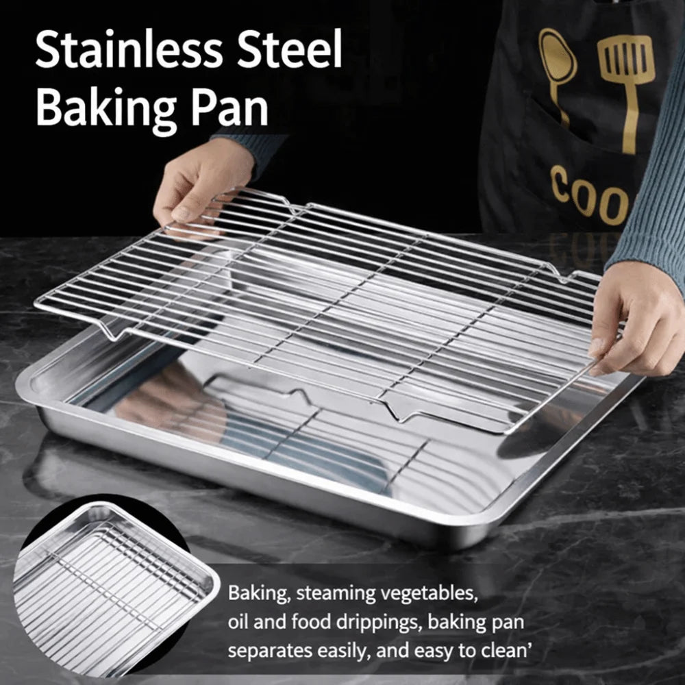 Stainless Steel Baking Pan with Cooling Rack | 4 Sizes