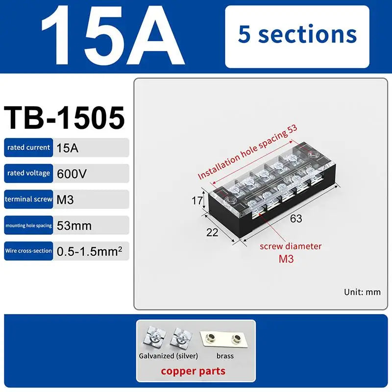 Versatile Dual Row Barrier Screw Terminal Block Wire Connector 15A 600V For TB Series 3 4 5 6 8 10 12 15 Positions Ways Peaceful Pleasures Health and Wellness TB1505
