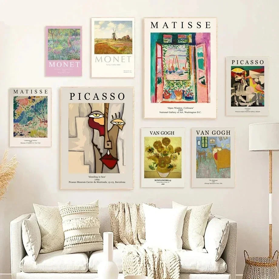 Vintage Famous Van Gogh Monet Matisse Picasso Poster Print Canvas Painting Wall Art Pictures for Home Room Decor Peaceful Pleasures Health and Wellness