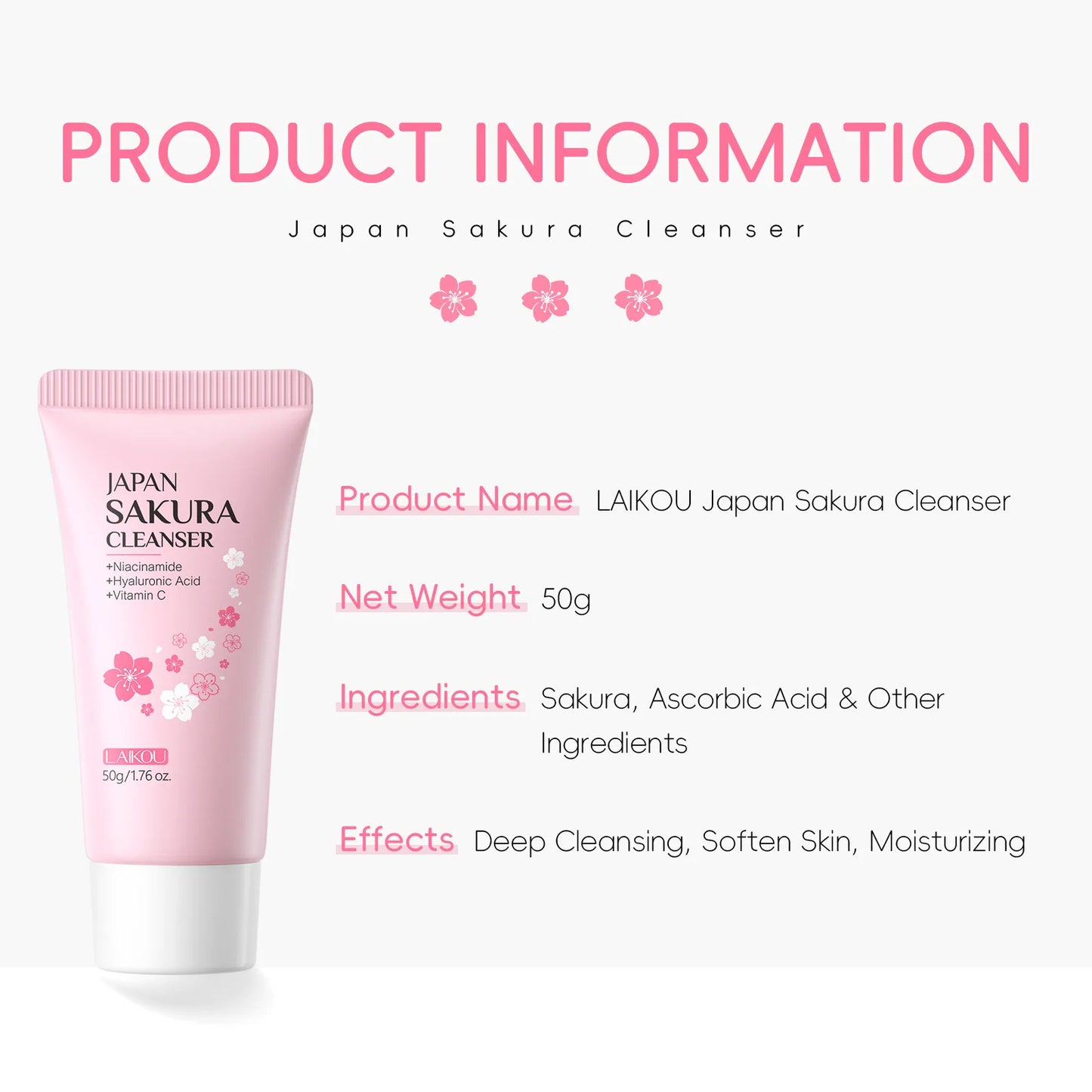 Laikou Sakura Facial Cleanser Deep Cleansing Pores Oil Control Moisturizing Brightening Face Wash Gentle For All Skin Types 50g Peaceful Pleasures Health and Wellness