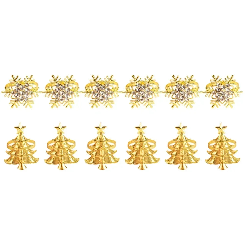 Christmas Napkin Ring Set | 12 Snowflake & Tree Designs