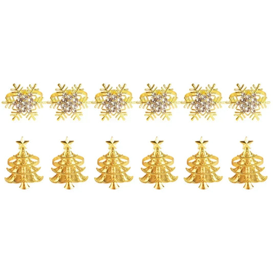 Christmas Napkin Ring Set | 12 Snowflake & Tree Designs Festive Napkin Rings Oasis Select gold China Mainland