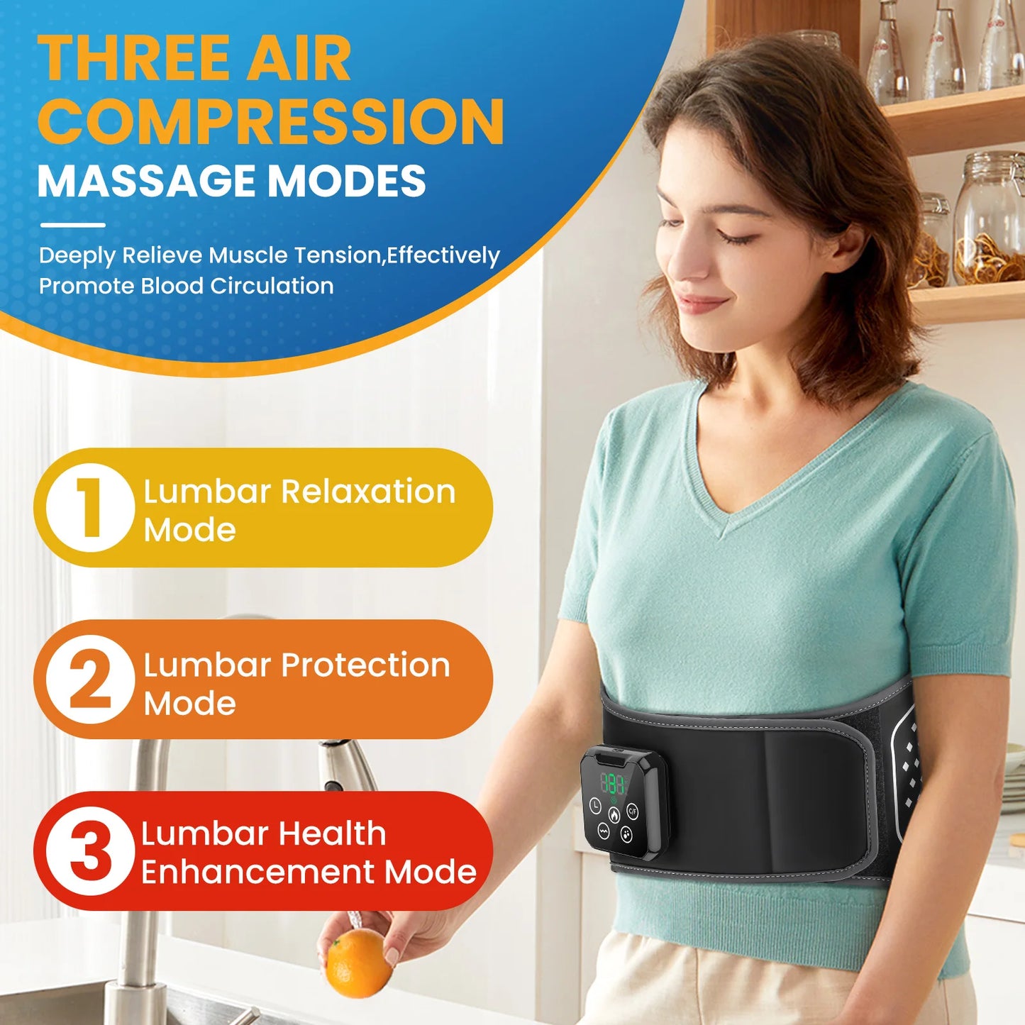 120cm Air Bladder Squeeze Waist Massager Vibration Airbag Heating Pad Release Lumbar Pressure Spinal Brace Support Belt Type-C Peaceful Pleasures Health and Wellness