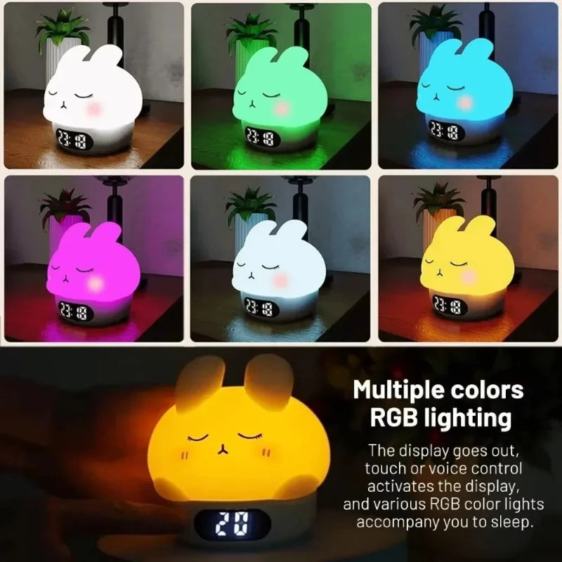 Cute Bunny Digital Alarm Clock RGB Night Light & Timer