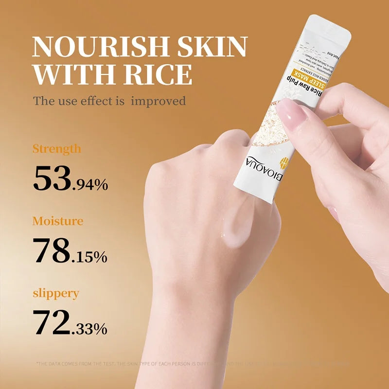 20pcs/box BIOAOUA Rice Raw Pulp Sleep Facial Mask Moisturize Brighten Whitening Peaceful Pleasures Health and Wellness