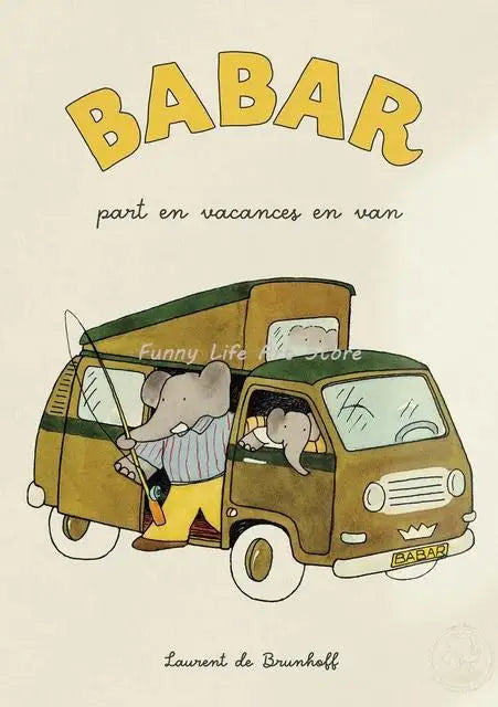 Vintage Babar Elephant Canvas Wall Art | Kids Nursery Poster