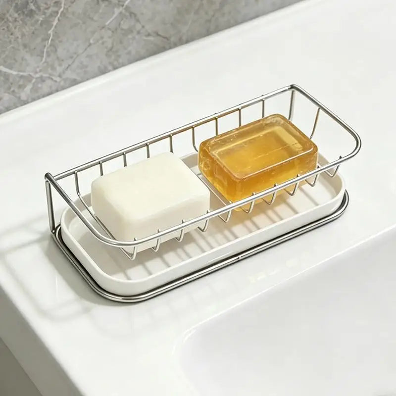 New Bathroom Countertop Soap Holder Soap Storage Draining Rack & Kitchen Sponge Storage Rack Durable Easy To Clean Organizer Peaceful Pleasures Health and Wellness 3 White