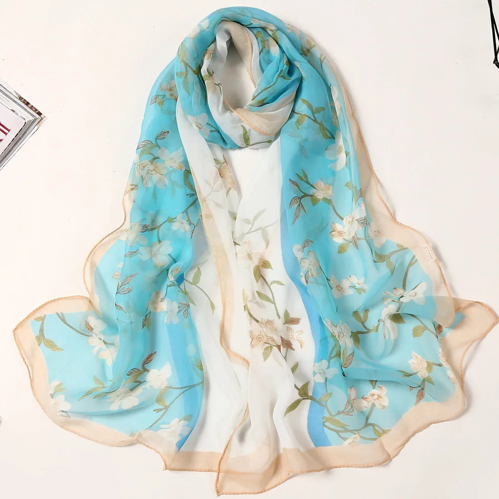 Women's Ink Lotus Chiffon Scarf – Lightweight Floral Print