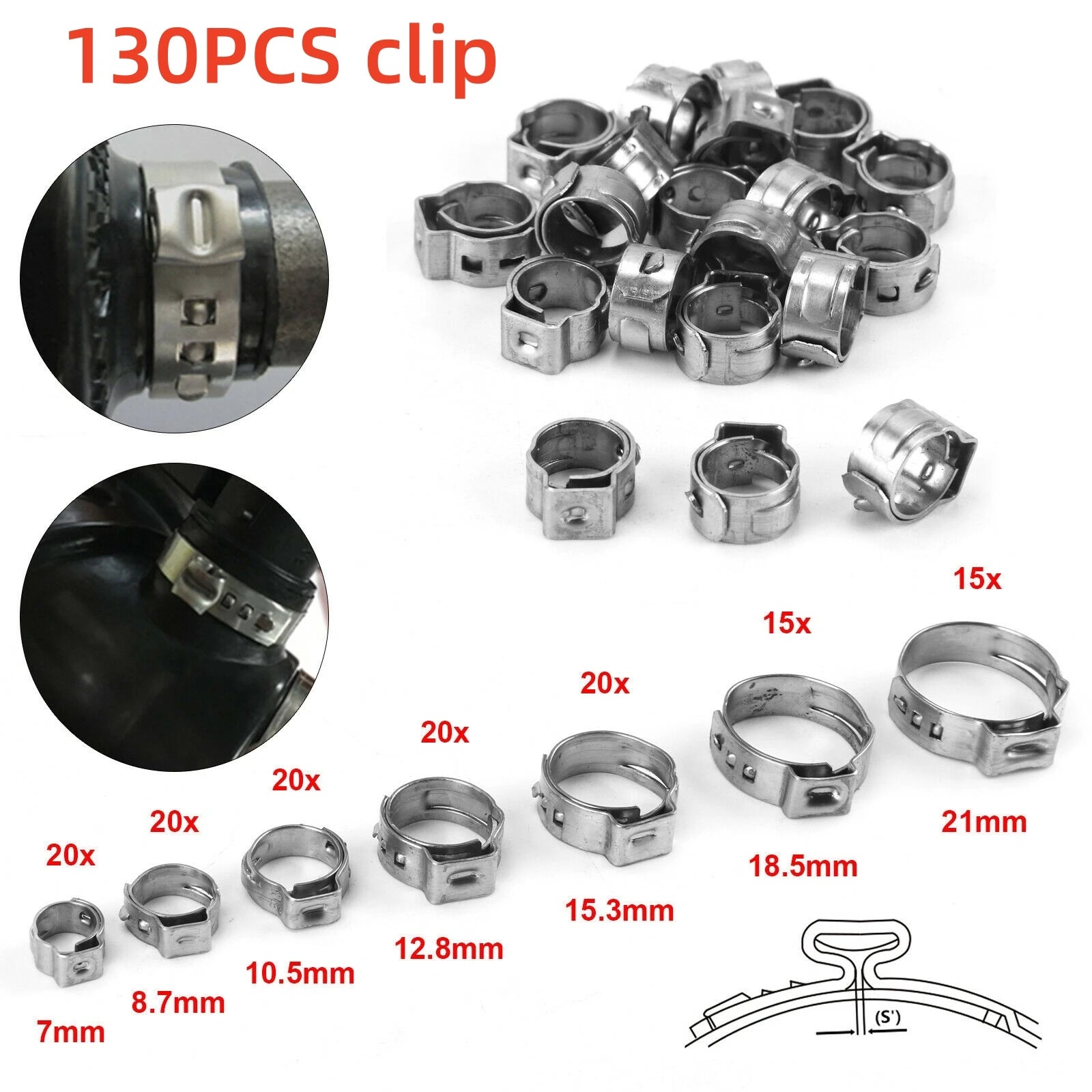 130-Pc Stainless Steel Hose Clamp Set + R-Type Crimping Pliers Peaceful Pleasures Health and Wellness