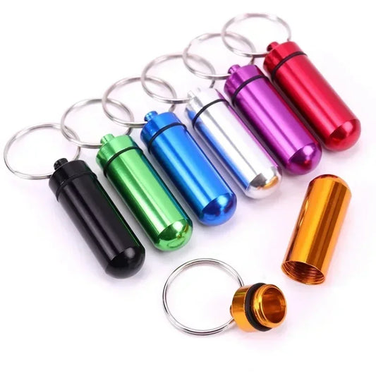 6pcs New High Quality Portable Mini Waterproof Aluminum Bottle Case Holder Keychain Tablet Storage Box Blue Peaceful Pleasures Health and Wellness
