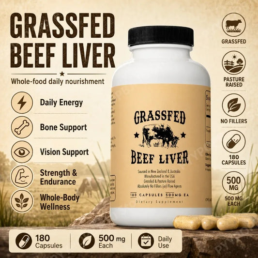 Grass Fed Beef Liver Capsules 180ct | 3000mg Per Serving Liver Supplement Peaceful Pleasures Health and Wellness