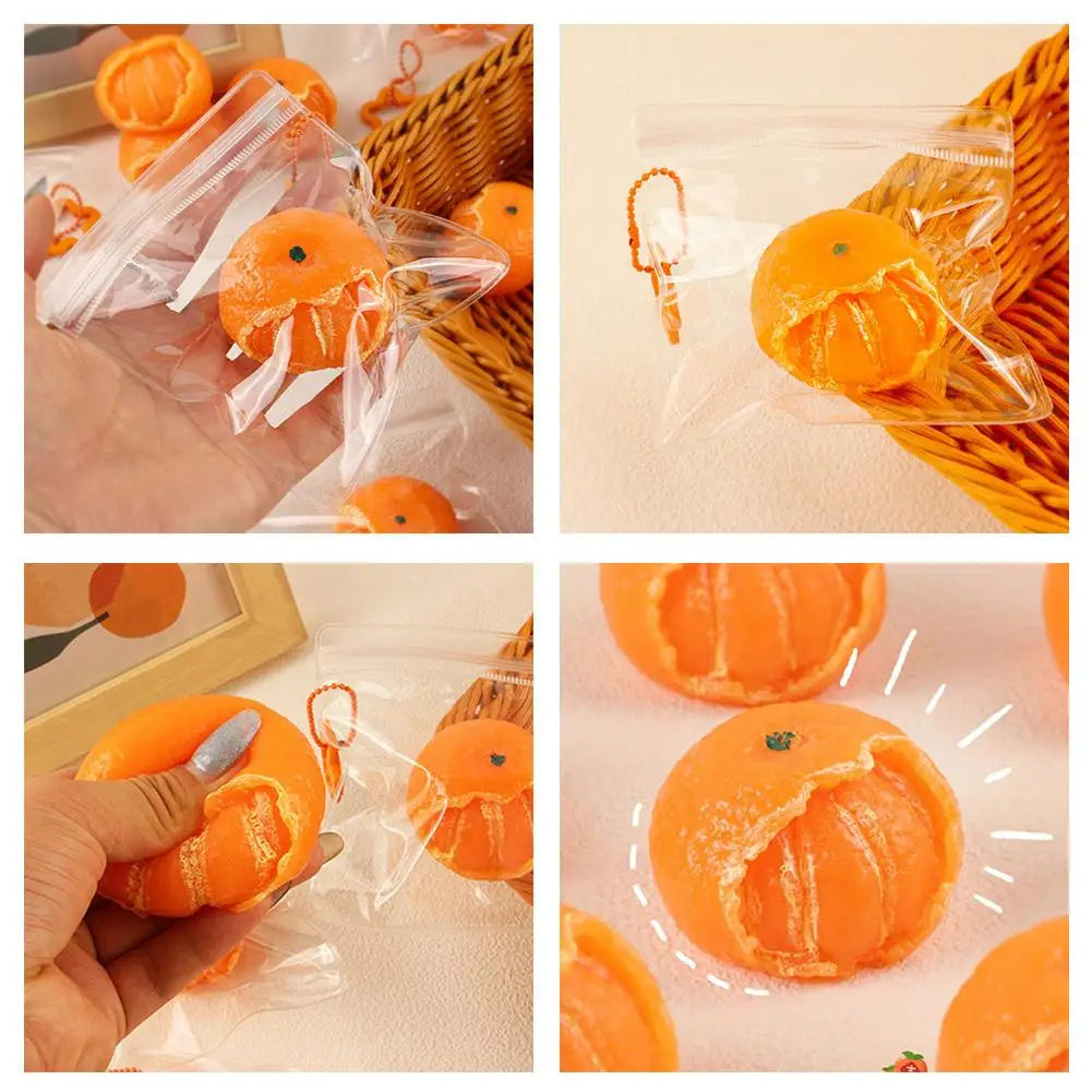 Orange Peeled Tangerine Squishy Fidget Toy with Keychain