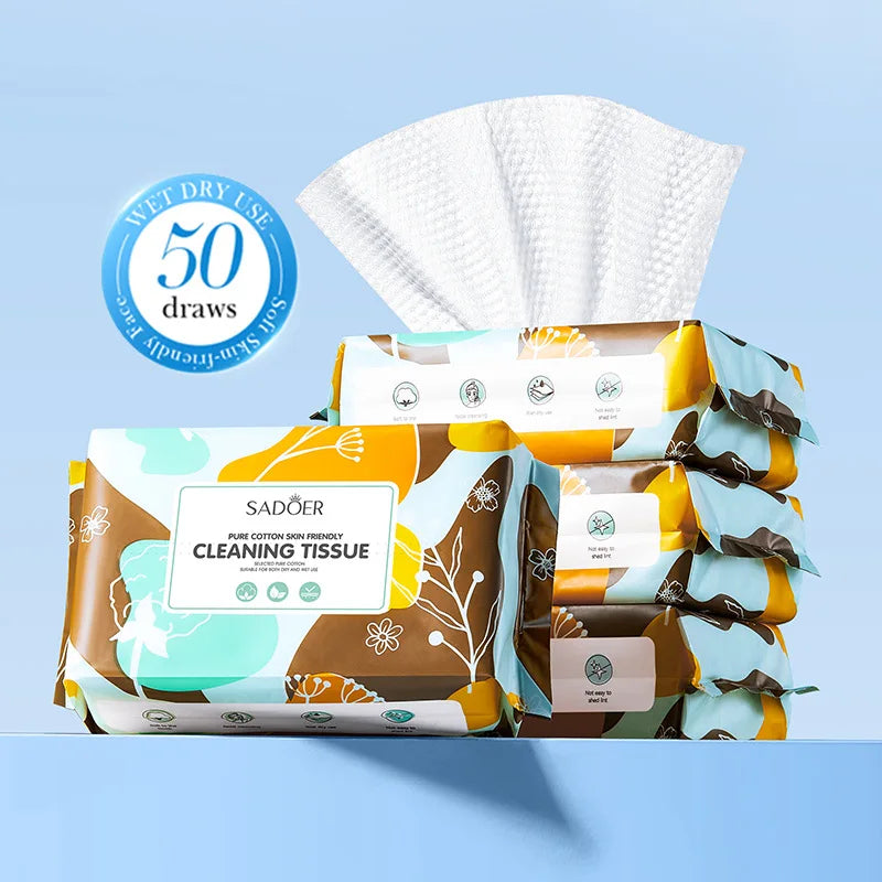 50-Ply Cotton Face Wipes – Makeup Remover & Facial Cleansing