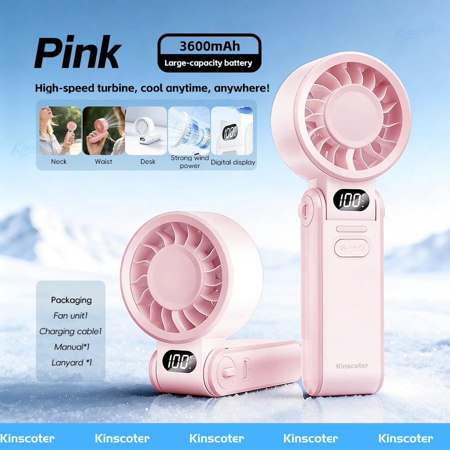 Portable Cooling Handheld Fan – 3600mAh, 100 Speeds, Foldable