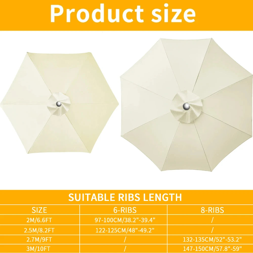 Patio Umbrella Replacement Canopy Cover – 6 & 8 Rib, 2m–3m