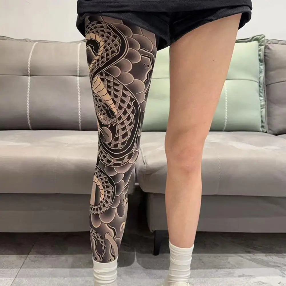 1PCS Tattoo-Inspired Fishnet Stockings for Fashion Peaceful Pleasures Health and Wellness B One Size
