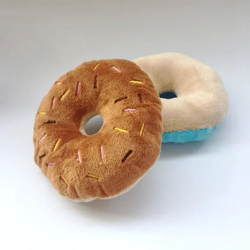 Soft Donut Squeaky Plush Dog Toy | Puppy Interactive Chew Toy