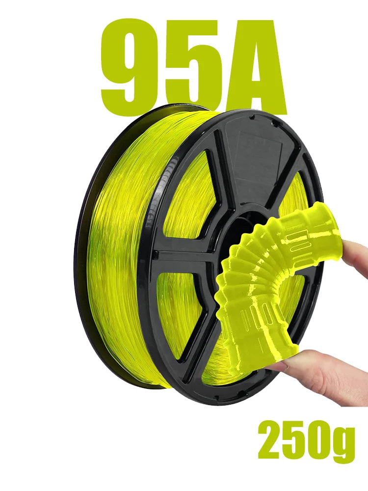 TPU 1.75mm Flexible 3D Printer Filament Transparent Yellow 95A 250g