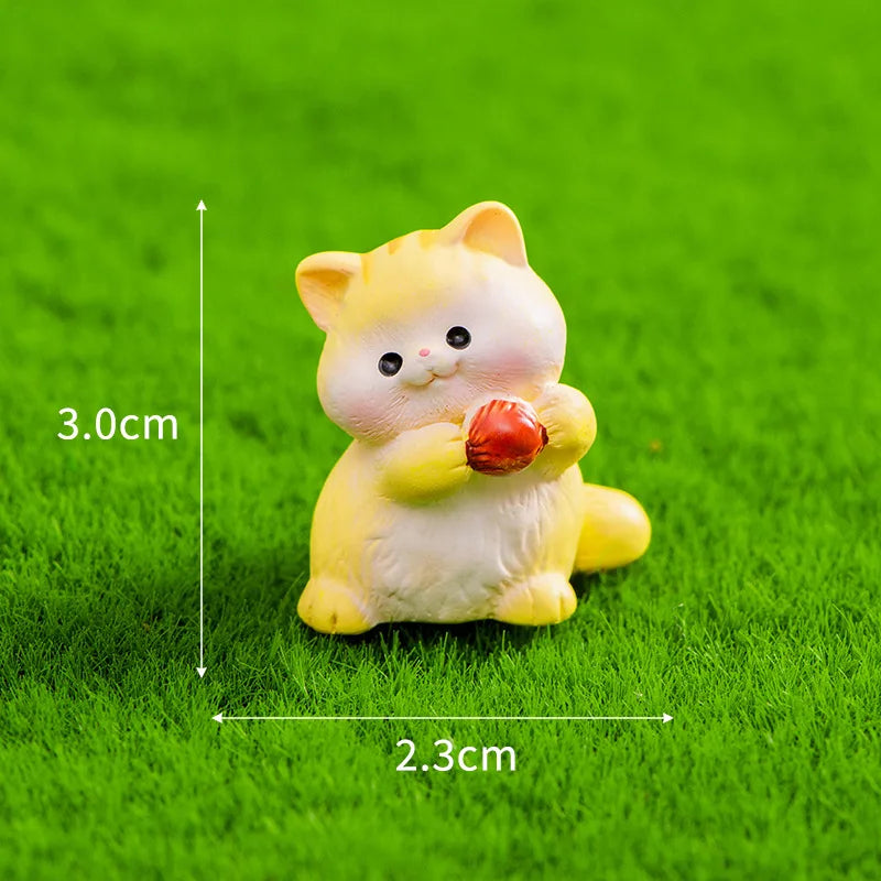 Miniatures Figurines Cute Cat Kawaii Animal Micro Landscape Ornaments for Home Room Desk Fairy Decoration Gardening Accessories Peaceful Pleasures Health and Wellness with the ball