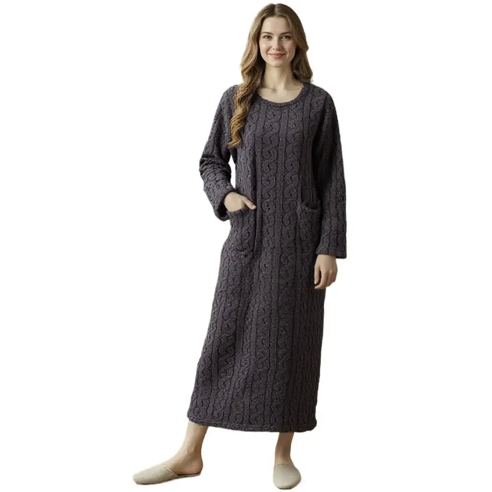 Women's Flannel Nightgown | Thick Fleece Long Sleeve Night Dress Flannel Nightgown Peaceful Pleasures Health and Wellness M brown
