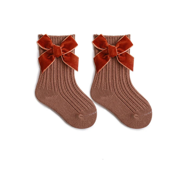 Baby Girls Christmas Knit Socks – Thick Bow Cotton, Ages 0–5Y