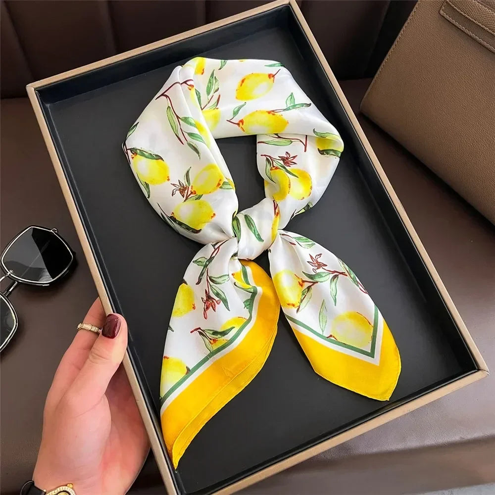 Women's Printed Square Scarf 70x70cm – Silk-Feel Shawl & Wrap