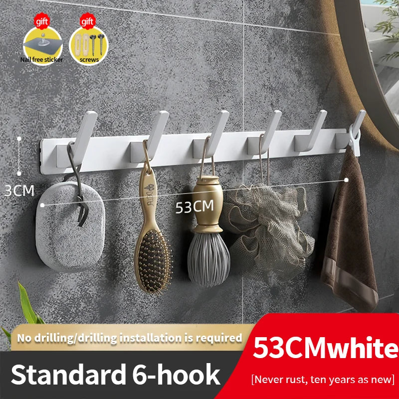 YUNJIEYA 6-Hook Aluminum Wall Rack | Kitchen & Bathroom Hooks