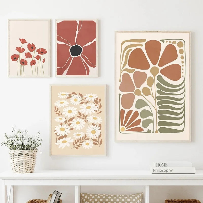 Abstract Floral Canvas Wall Art | Nordic Flower Poster Print Canvas Wall Art Peaceful Pleasures Health and Wellness