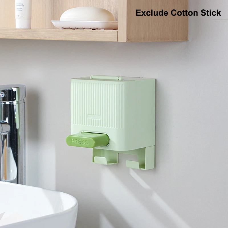 Automatic Press Cotton Swab Dispenser Box | Dustproof Organizer Cotton Swab Dispenser Peaceful Pleasures Health and Wellness Green