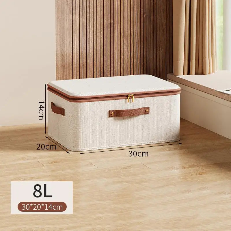 Foldable Zippered Clothes Storage Box | Cotton Linen Organizer