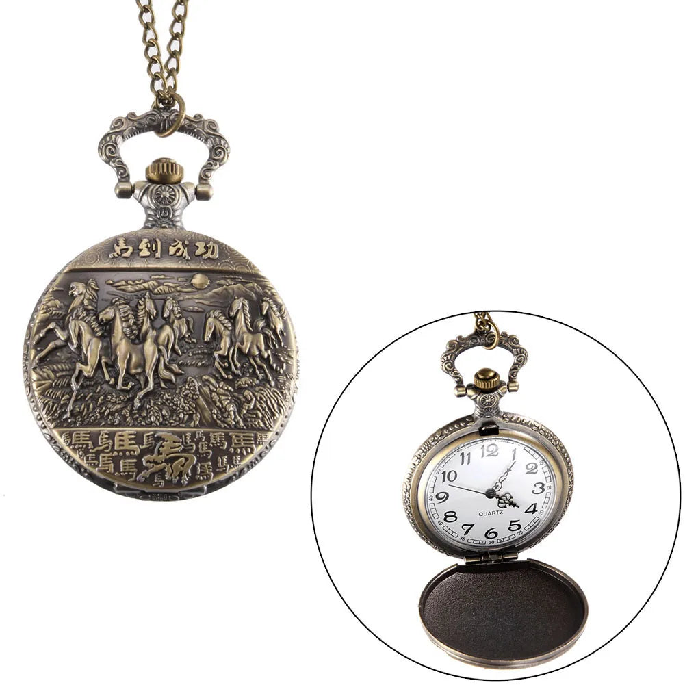 Vintage Quartz Pocket Watch with Chain | Roman Numeral Gift