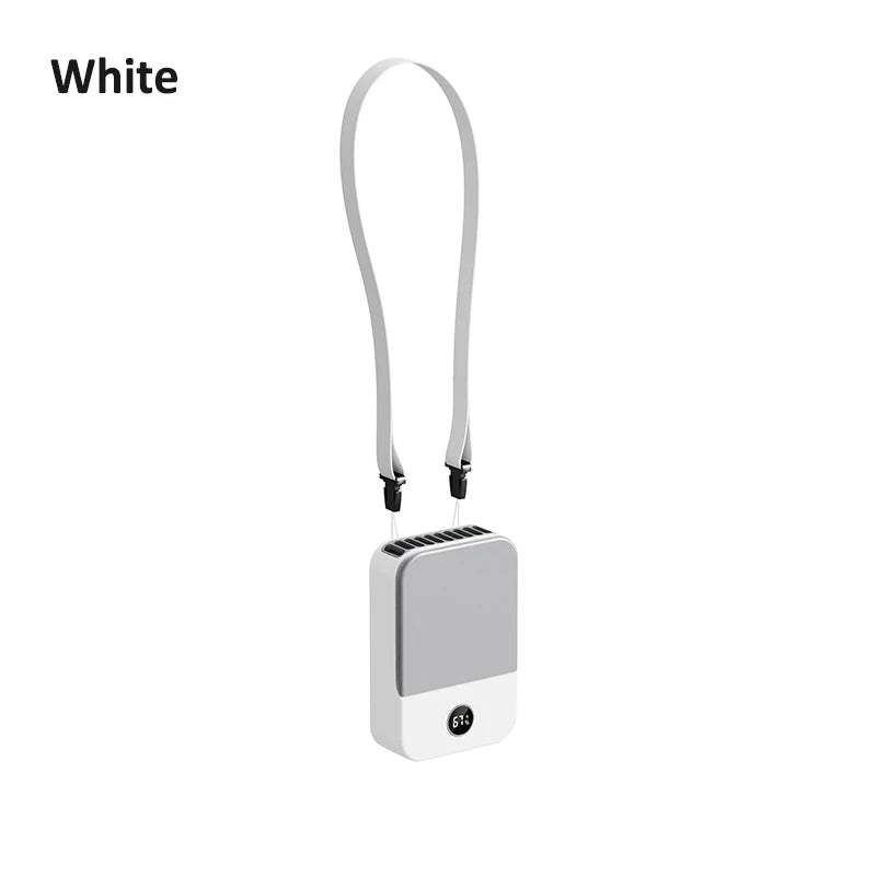 Waist Fan Portable Wearable Hanging Neck Fan USB Rechargeable Air Circulation Fan 3 Wind Speed Outdoor Bladeless Waist Clip Fan Peaceful Pleasures Health and Wellness White
