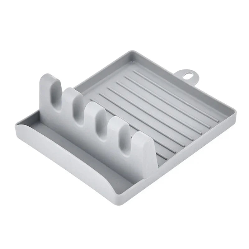 Kitchen Spoon Holders Fork Spatula Rack Shelf Organizer Plastic Chopsticks Holder Non-slip Spoons Pad Peaceful Pleasures Health and Wellness Grey