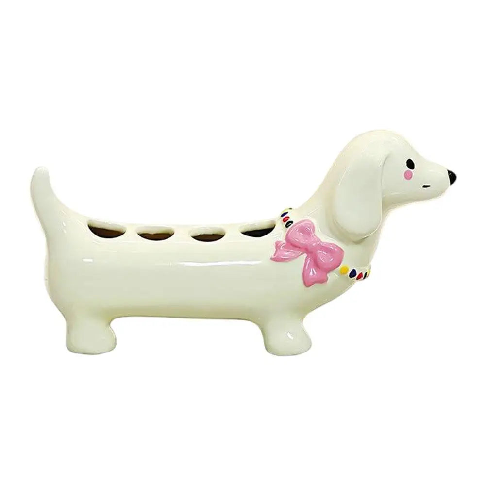 Dachshund Ceramic Toothbrush Holder – 4-Slot Bathroom Organizer