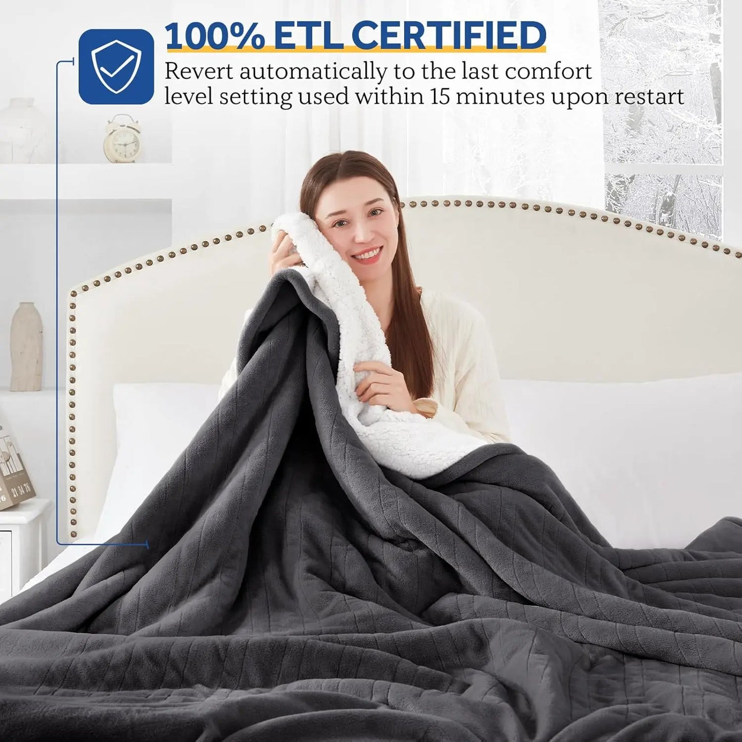 Twin Electric Heated Blanket 62x84" – Flannel & Sherpa, ETL/FCC, Grey Peaceful Pleasures Health and Wellness