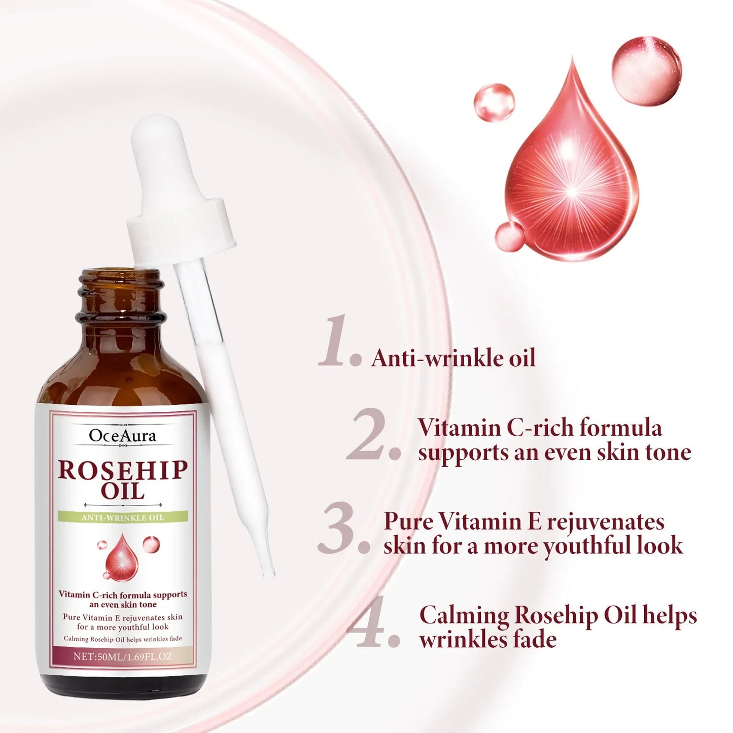 OceAura Rosehip Oil Face Serum – Fine Lines & Pore Firming 50ml