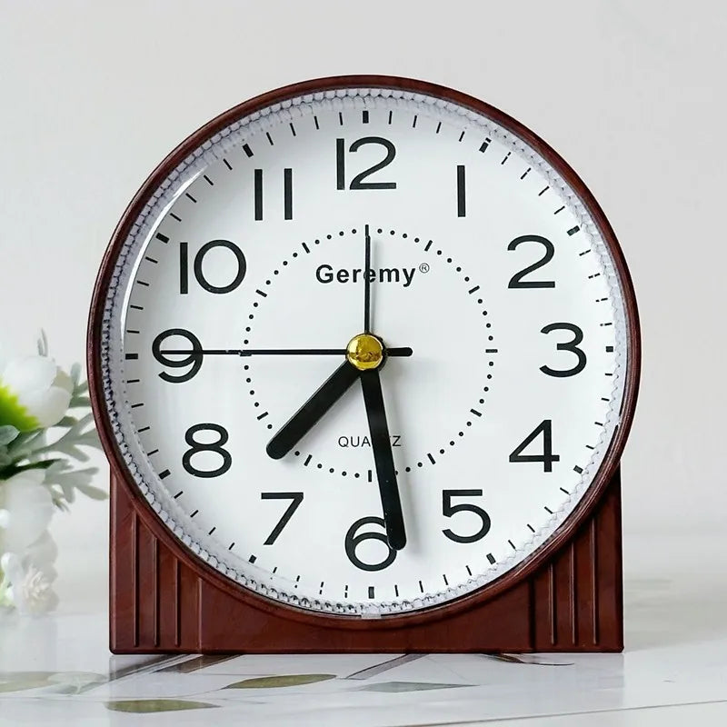 Simple retro imitation wood grain alarm clock - home desktop square clock ornament - student large digit bedside clock Peaceful Pleasures Health and Wellness E