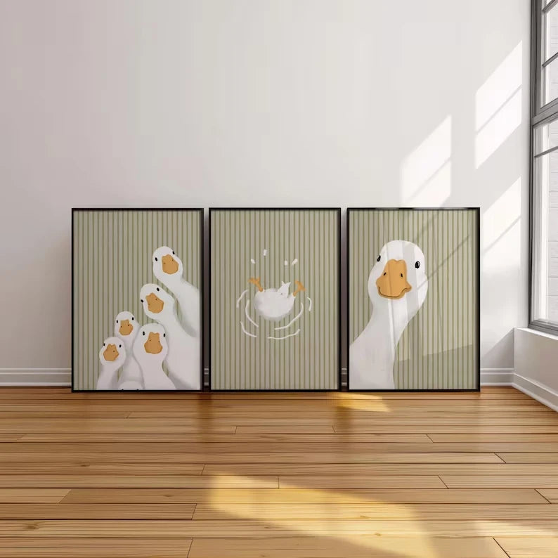 3-Piece Sage Green Duck Canvas Wall Art Print | Home Decor