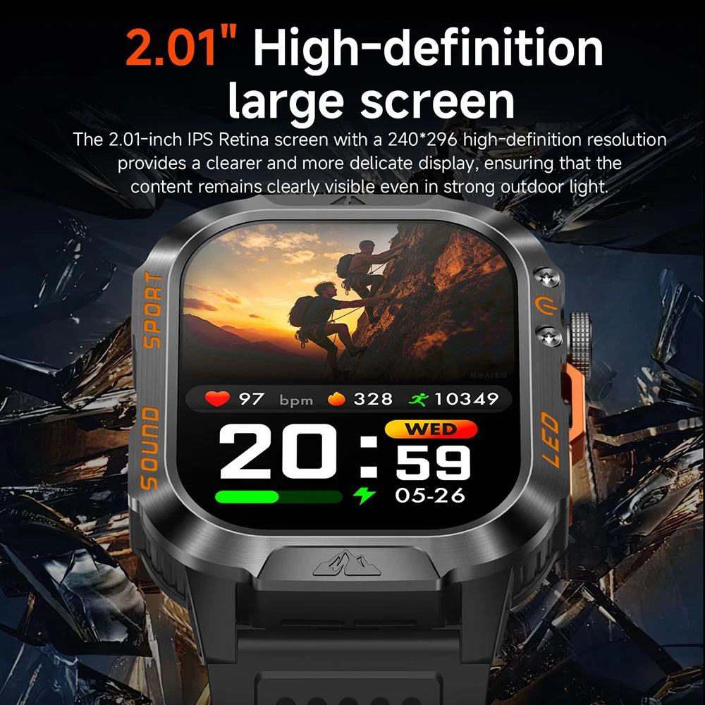 HT30 Military Smartwatch | LED Flashlight, BT Calling, 1200mAh