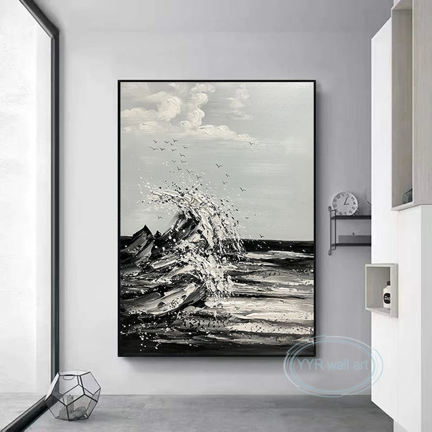 Living Room Porch Abstract Black White Poster Handmade Seascape Canvas Oil Painting Modern Wall Art Decoration Hanging Picture Peaceful Pleasures Health and Wellness
