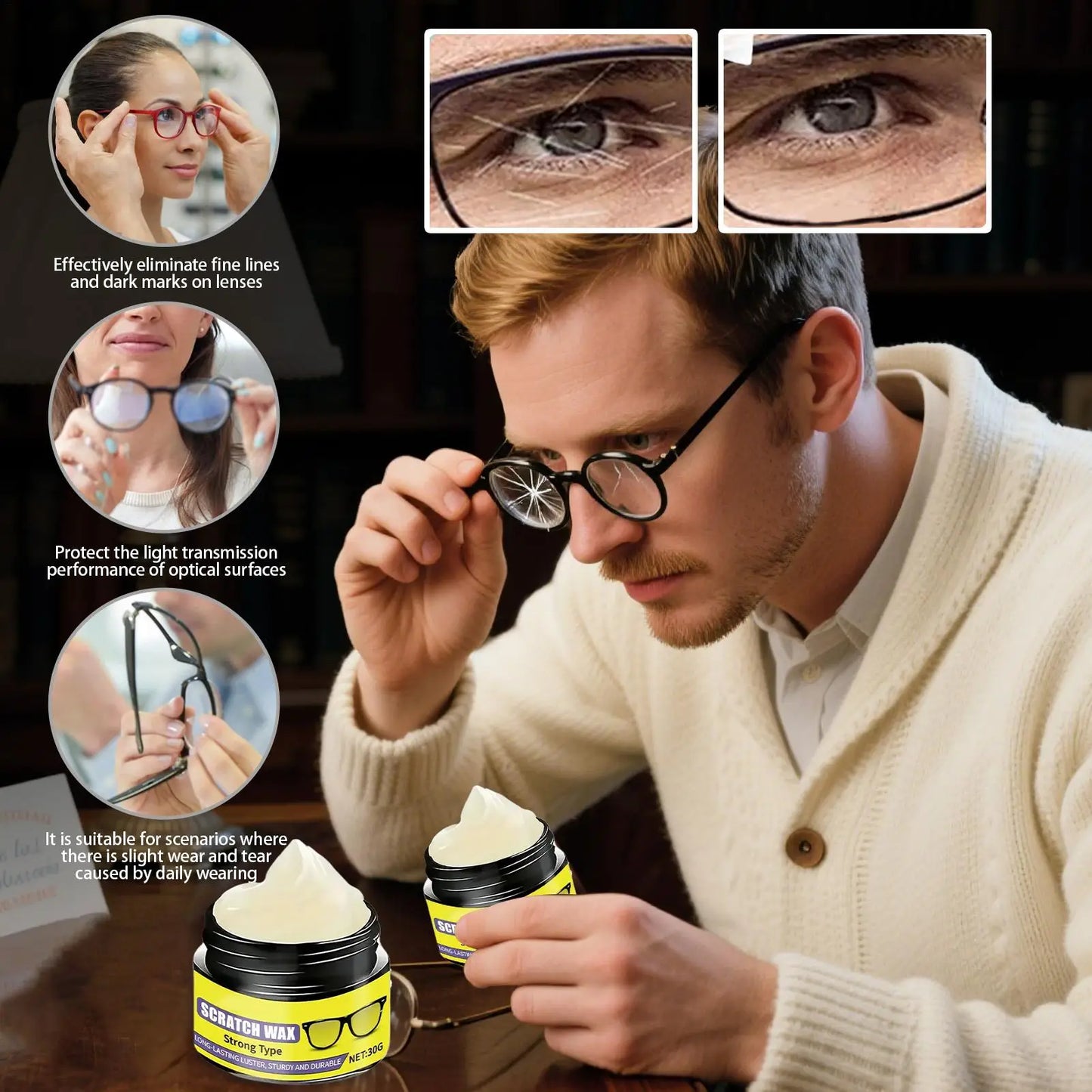 Fast-Acting Glasses Scratch Repair Cream Instant Scratch Remover for Eyeglasses Car Headlights Windshields Phone Screens Peaceful Pleasures Health and Wellness
